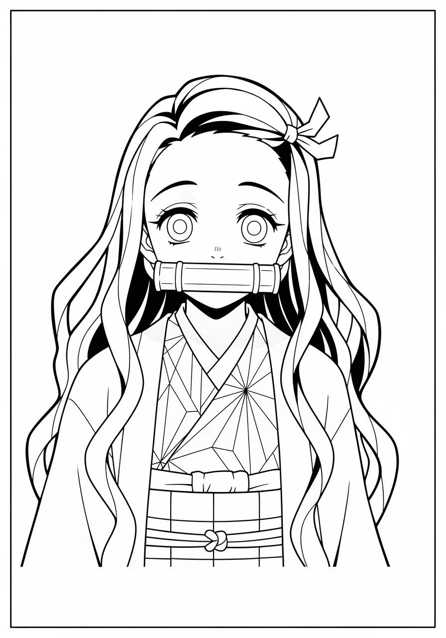 Anime Nezuko with Mask Coloring Page