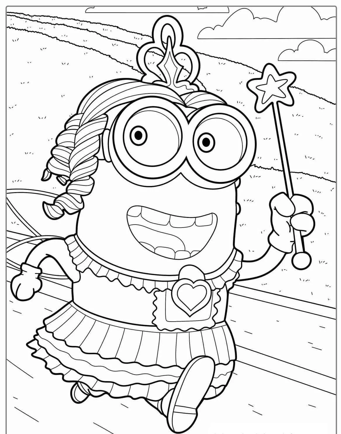 Desenho de Minion Fantasiado de Princesa para Colorir