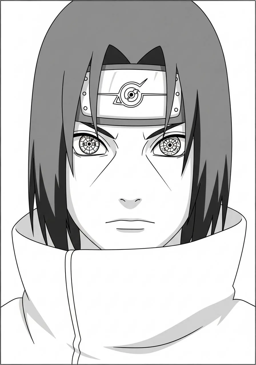 Anime Itachi Uchiha with Sharingan Eyes Coloring Page