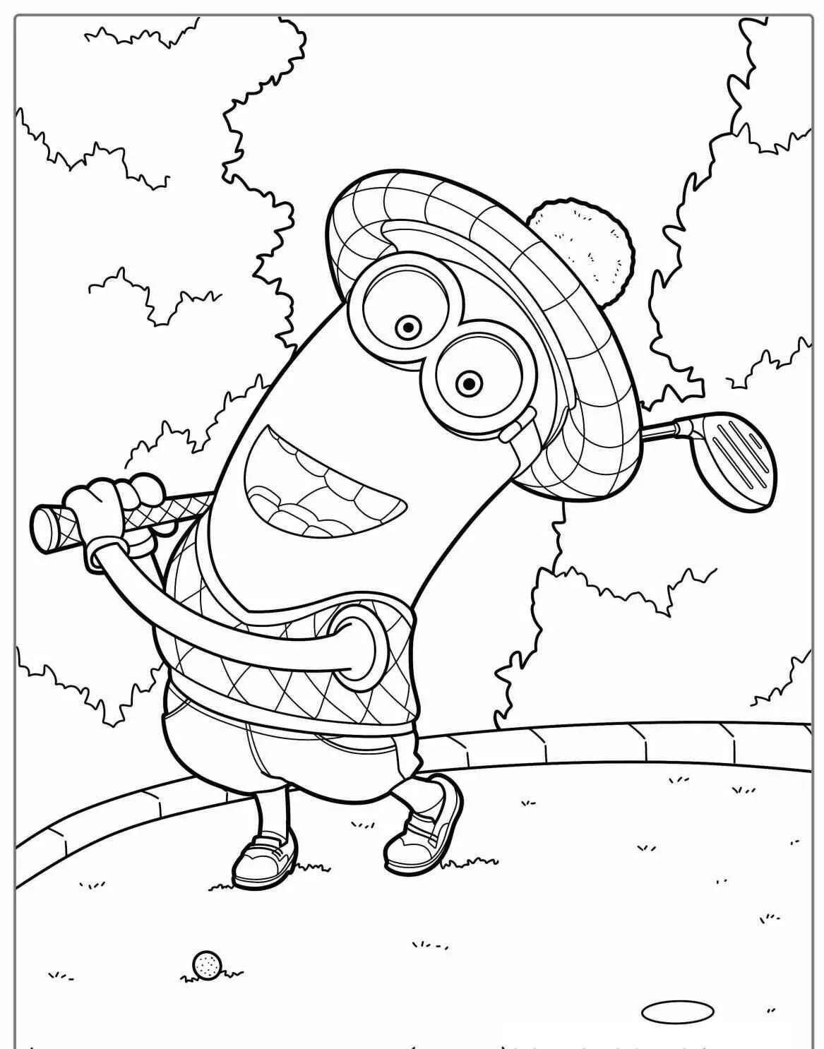 Desenho de Minion Jogando Golfe para Colorir