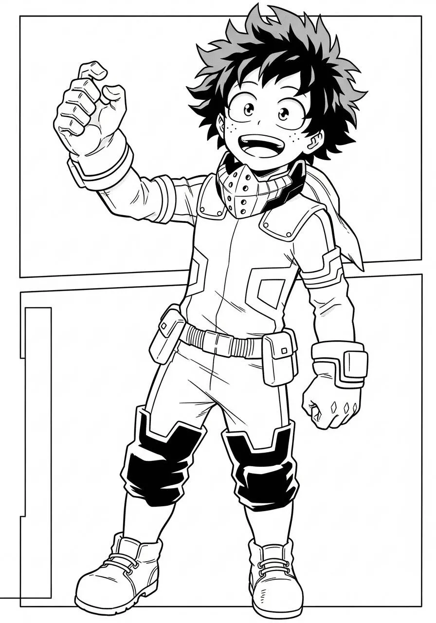 Desenho de Anime do Deku com Punho Brilhante para Colorir