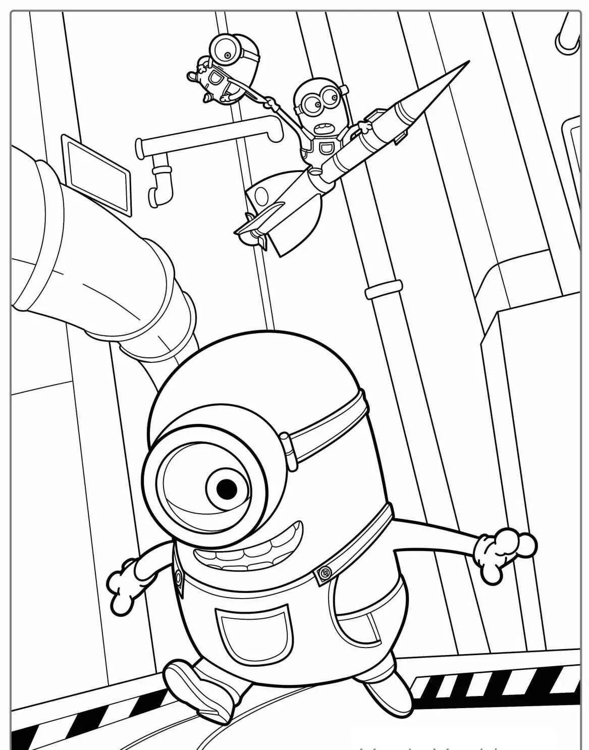 Desenho de Minion com Um Olho e Foguete para Colorir