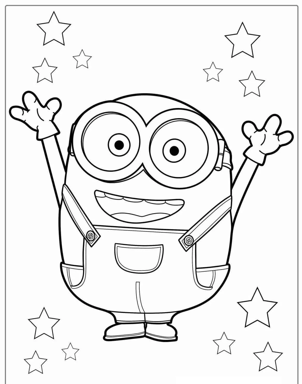Desenho de Minion Feliz com Estrelas para Colorir