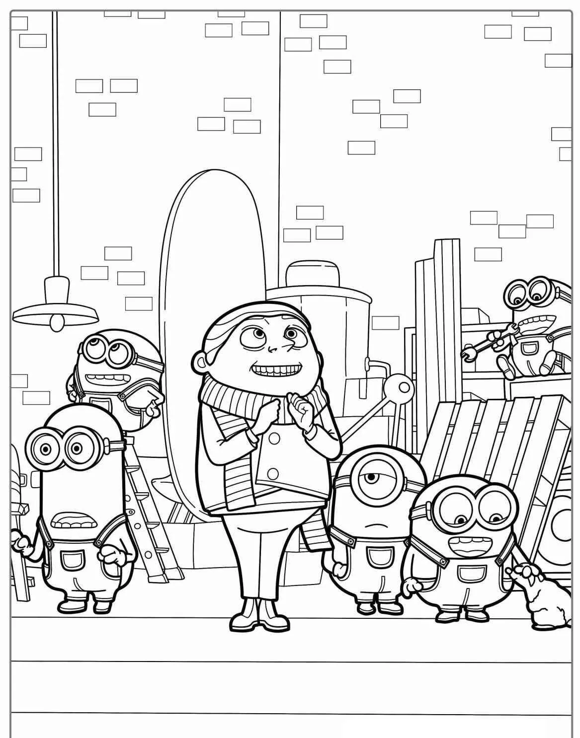 Desenho de Minions e Gru para Colorir