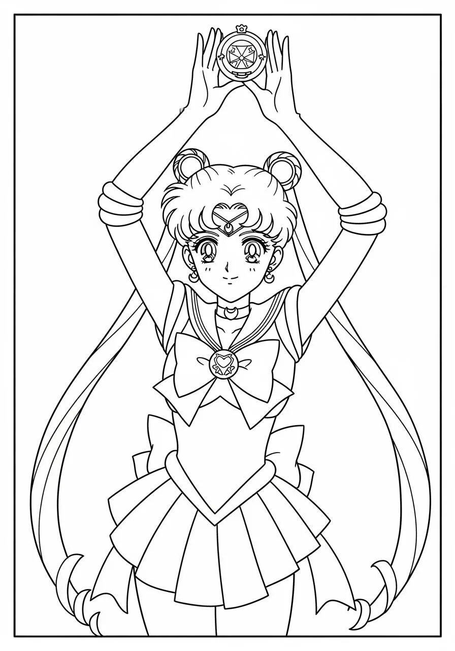 Desenho de Anime da Sailor Moon com o Cristal da Lua para Colorir