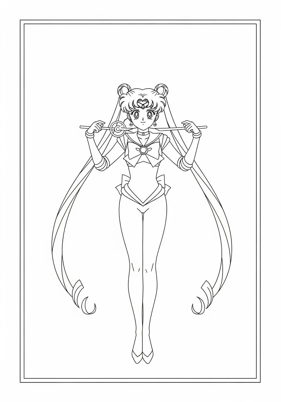 Desenho de Anime da Sailor Moon com Bastão Mágico para Colorir