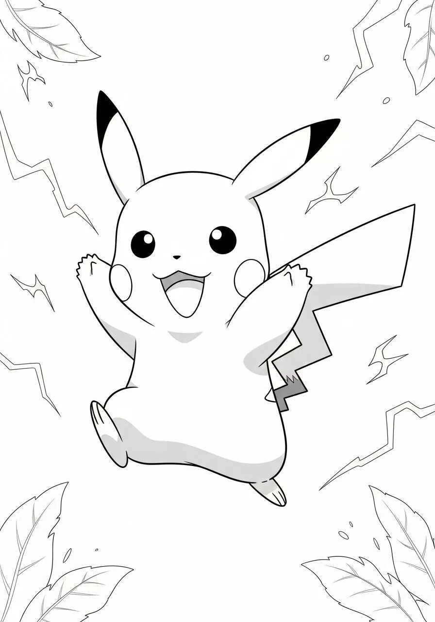Desenho de Anime do Pikachu com Raio para Colorir