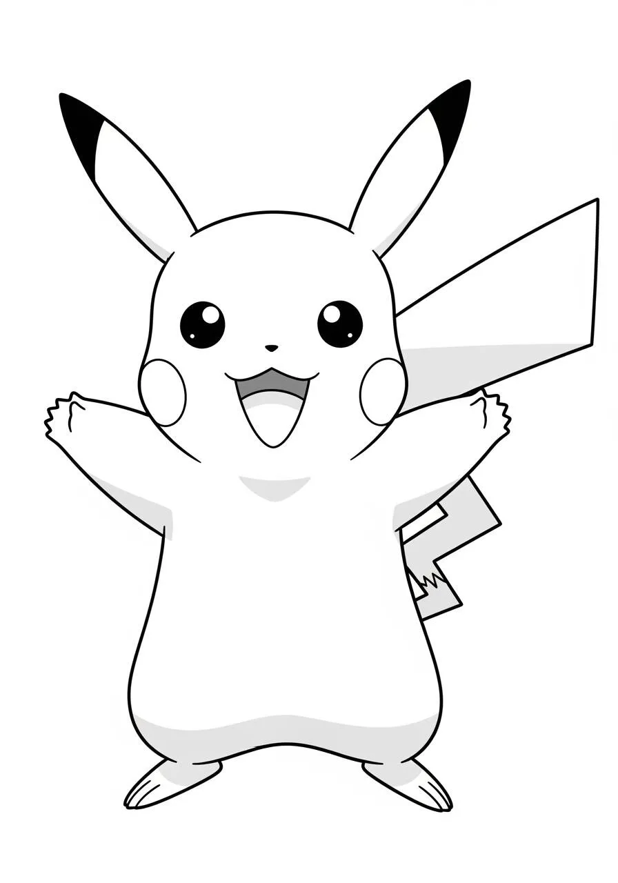 Desenho de Anime do Pikachu com Braços Abertos para Colorir