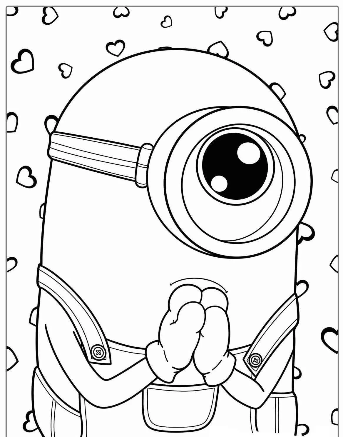 Desenho de Minion com Mãos Juntas em Coração para Colorir