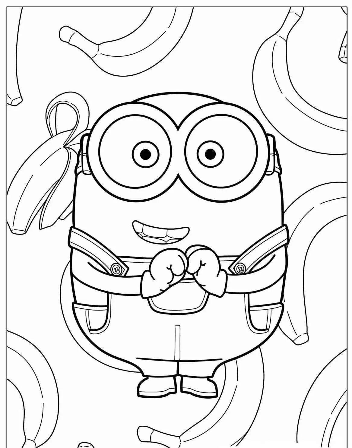 Desenho de Minion Feliz com Bananas para Colorir