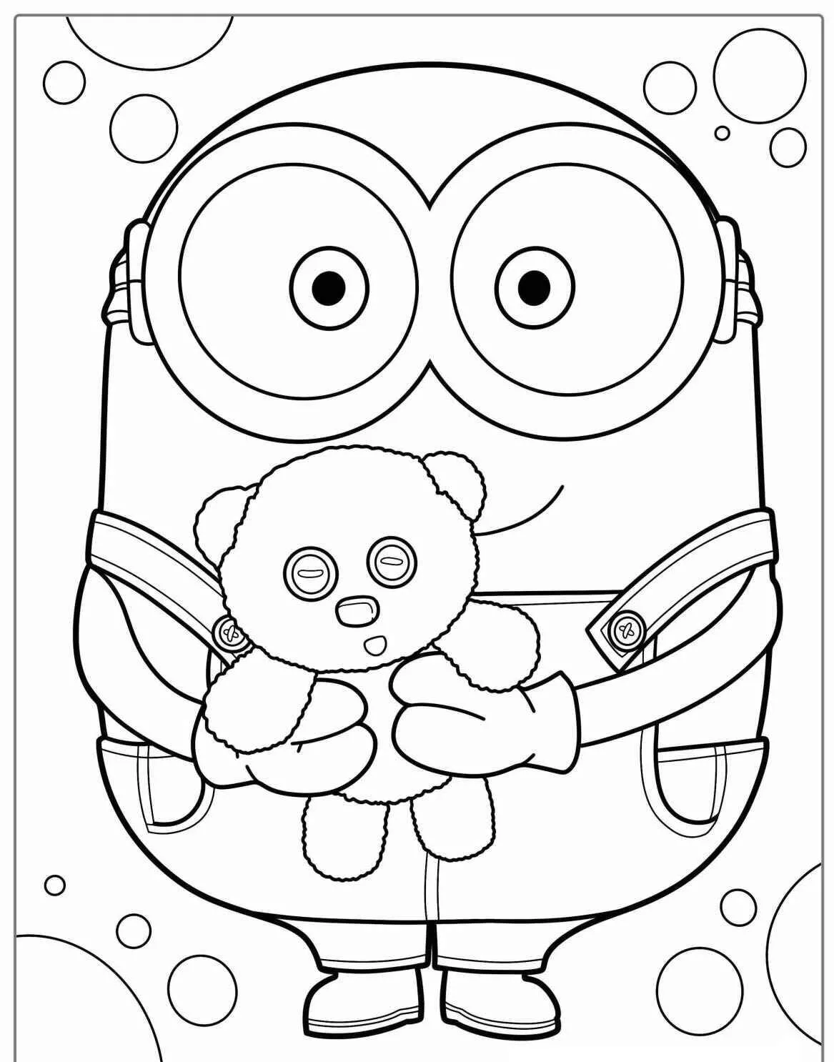Desenho de Minion Bob a Segurar um Ursinho para Colorir