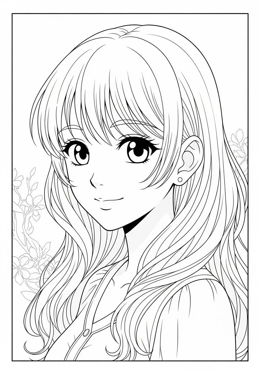 Anime Female Character with Long Hair Coloring Page