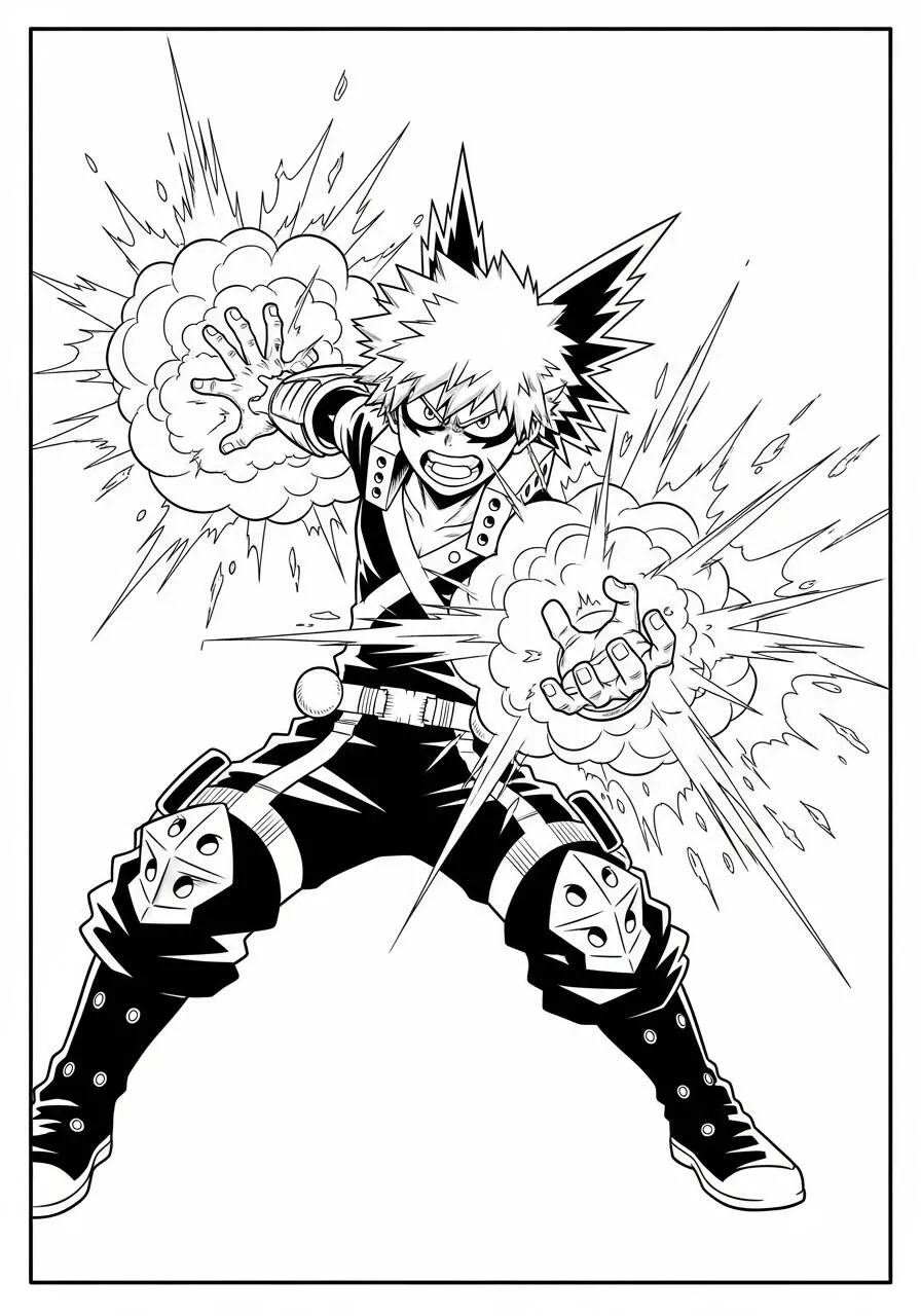 Bakugo Anime Drawing with Explosions Coloring Page