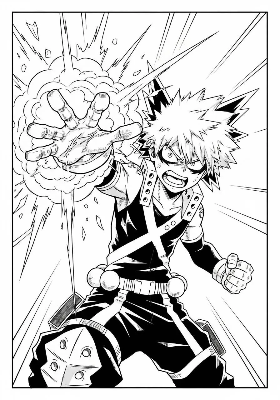 Desenho de Anime do Bakugo com Explosão para Colorir
