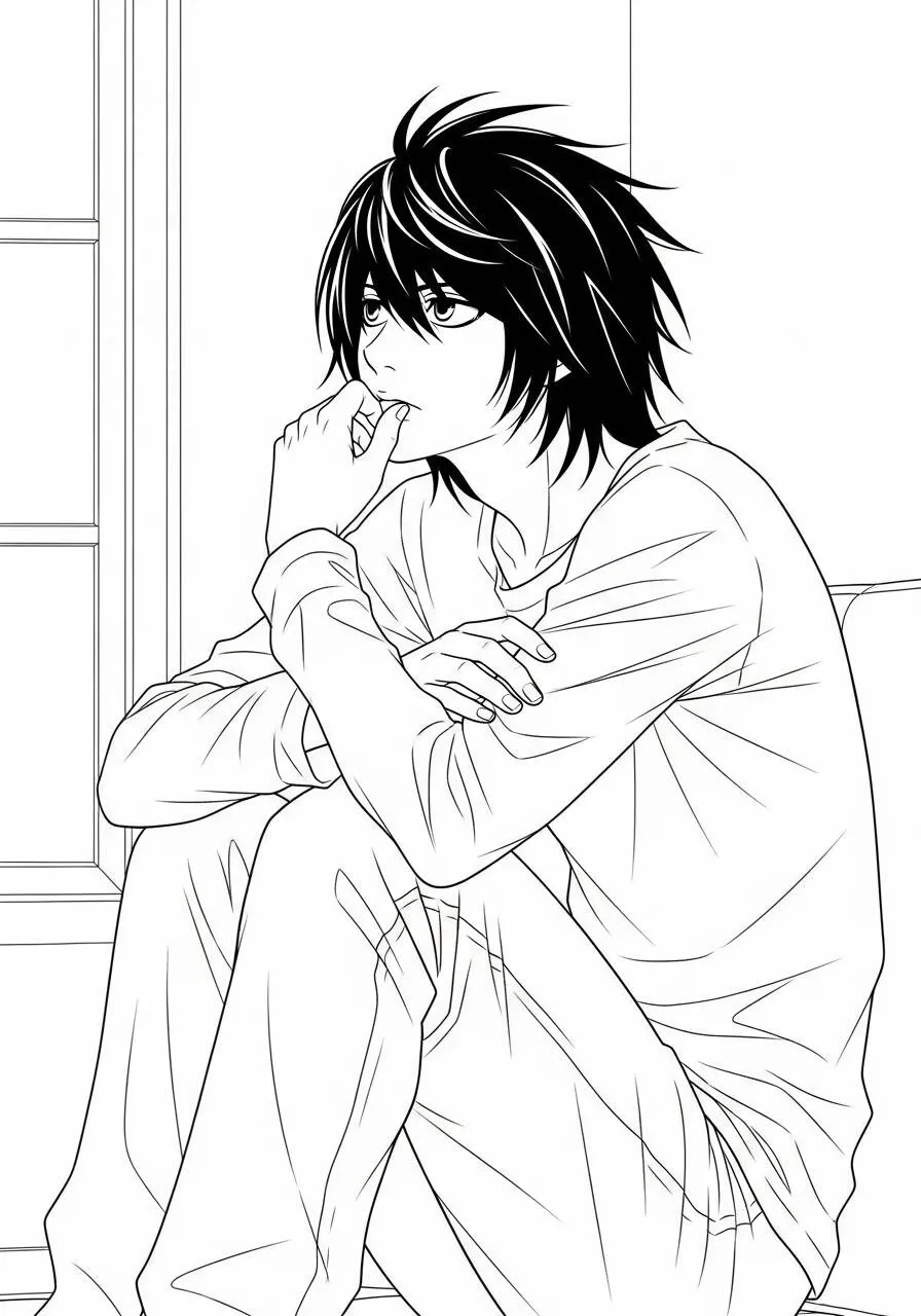 Desenho de Anime do Light Yagami Pensativo para Colorir