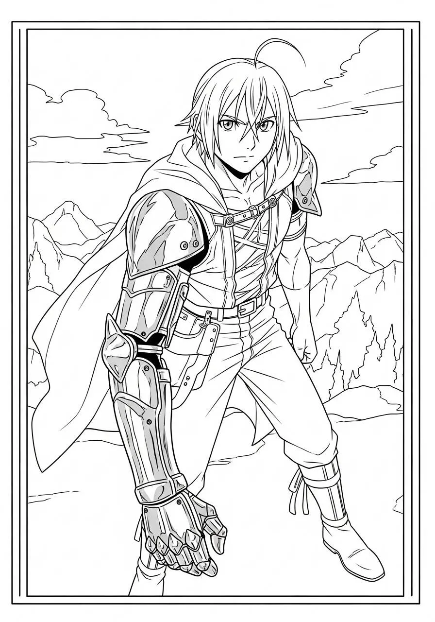 Desenho de Anime do Edward Elric com Braço de Metal para Colorir