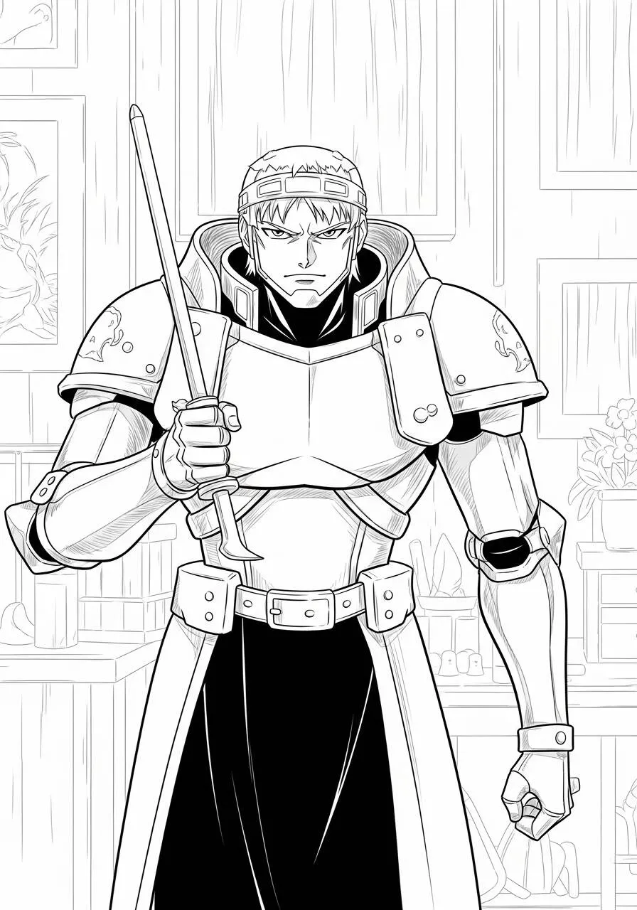 Desenho de Anime do Alphonse Elric em Armadura para Colorir