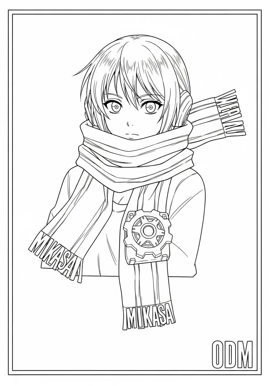 Desenho de Anime da Mikasa com Cachecol para Colorir