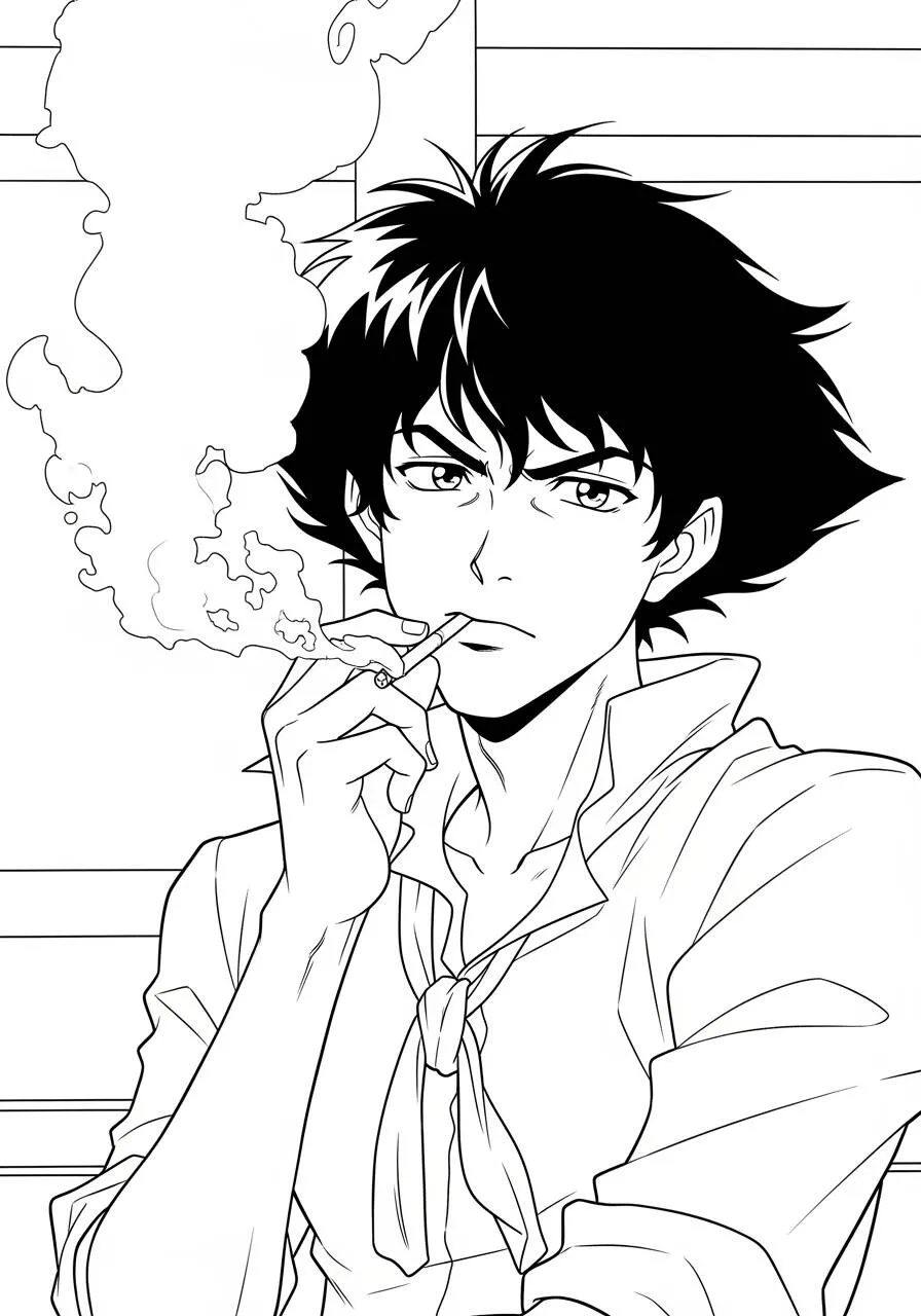 Desenho de Anime do Spike Spiegel com Cigarro para Colorir