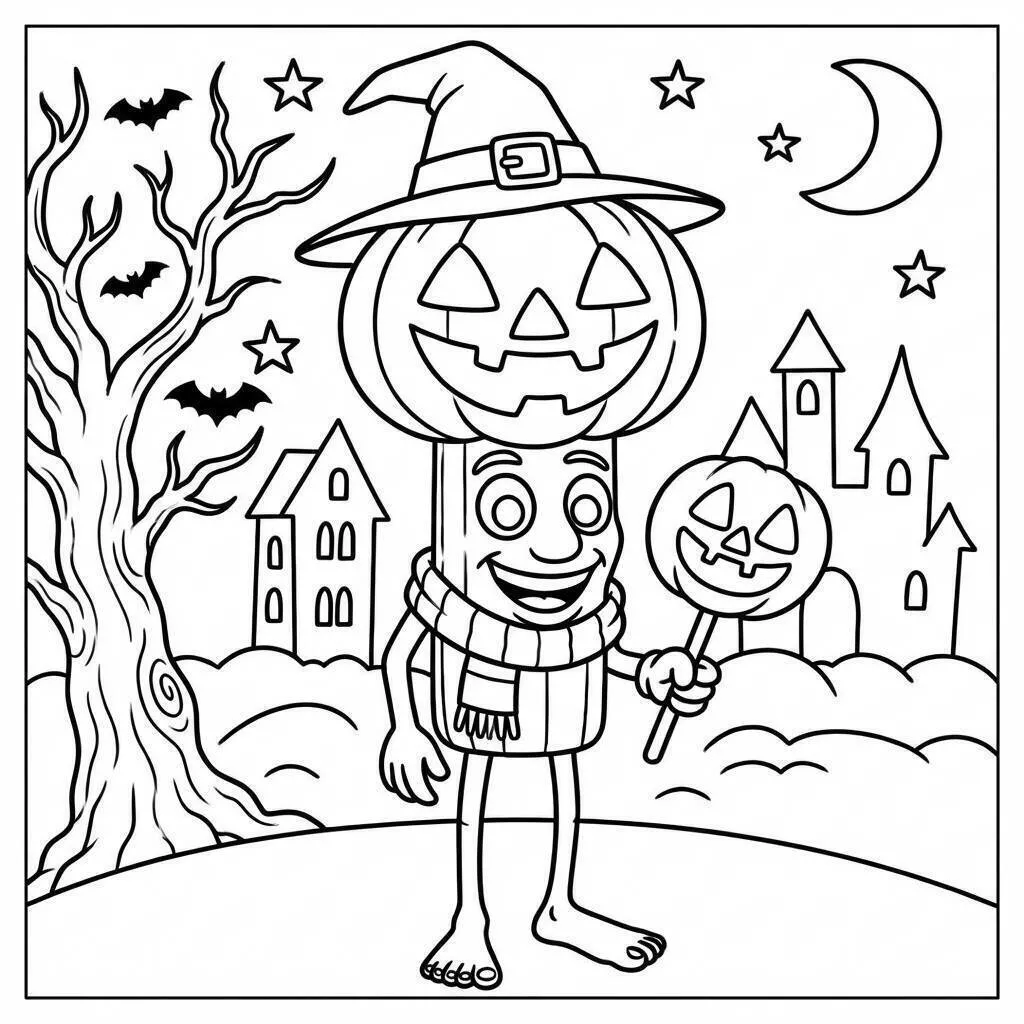 Coloriage Tung Tung Tung Sahur avec citrouille