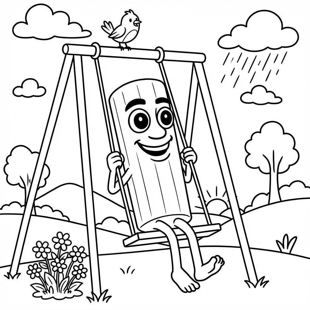 Coloriage Tung Tung Tung Sahur sur la balançoire
