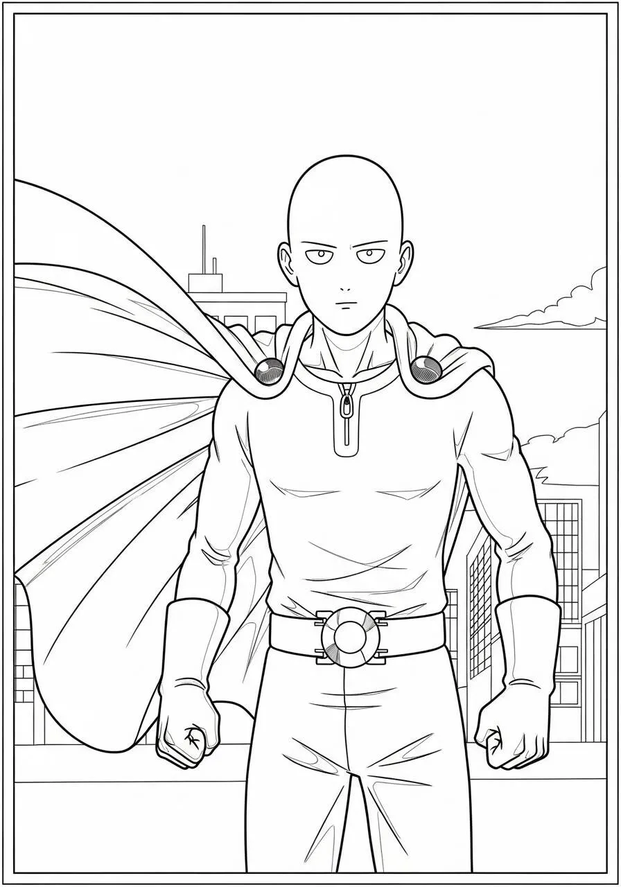 Desenho de Anime do Saitama Pronto para Lutar para Colorir