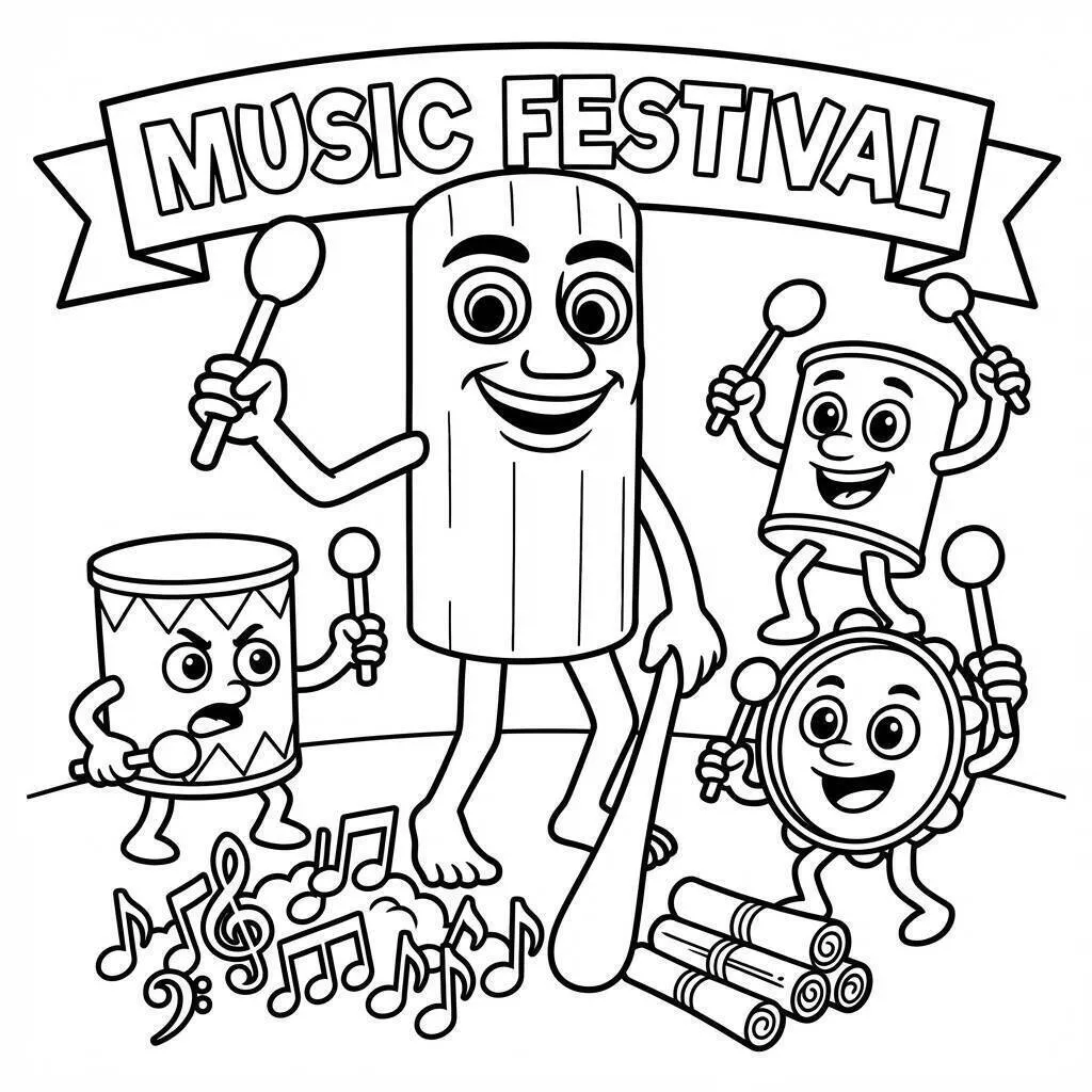 Coloriage Tung Tung Tung Sahur au festival de musique