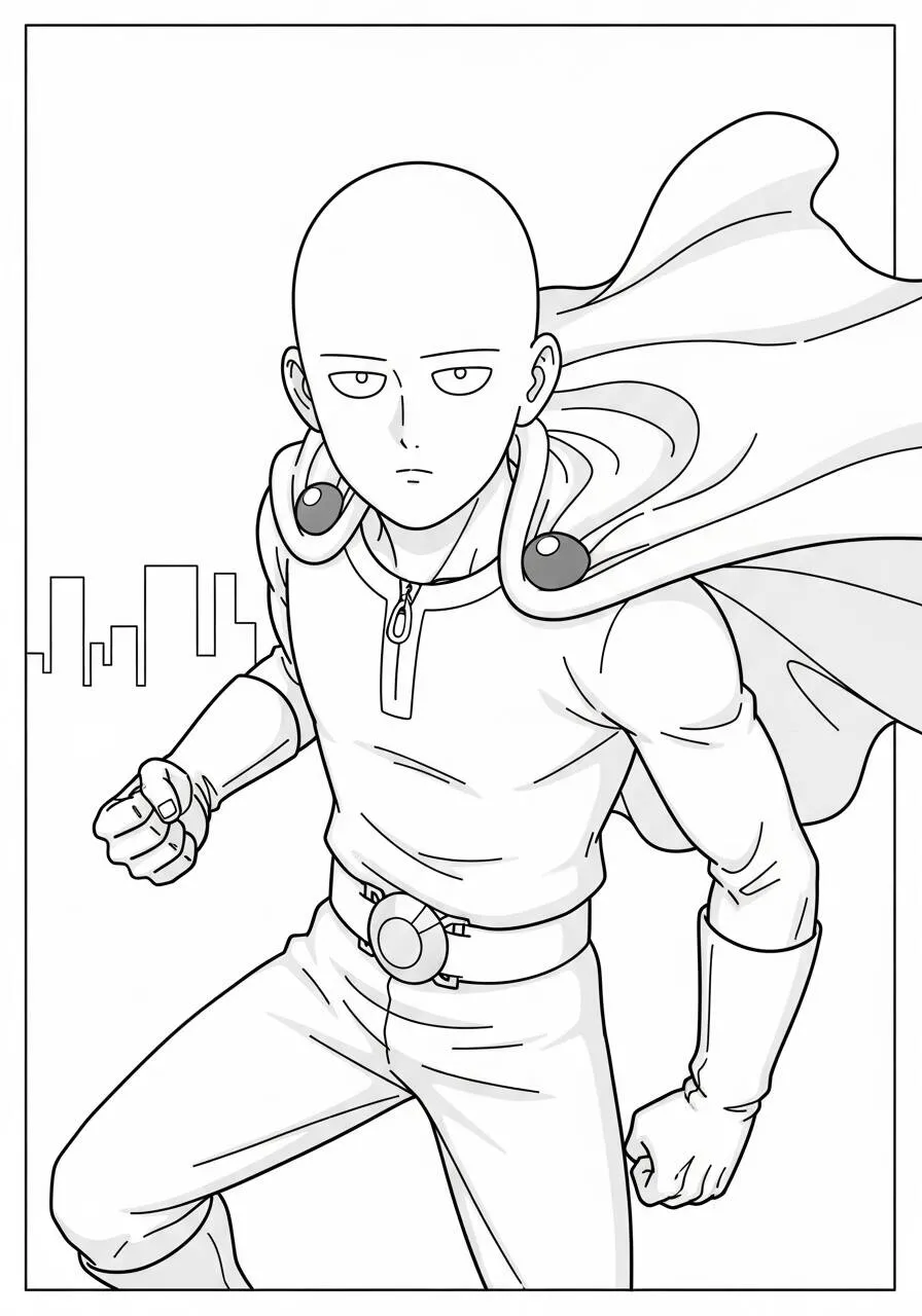 Desenho de Anime do Saitama Pronto para Lutar para Colorir