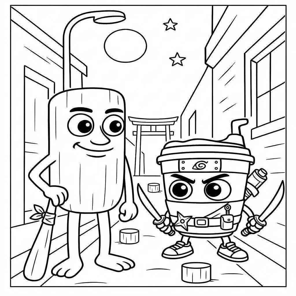 Coloriage Tung Tung Tung Sahur en action