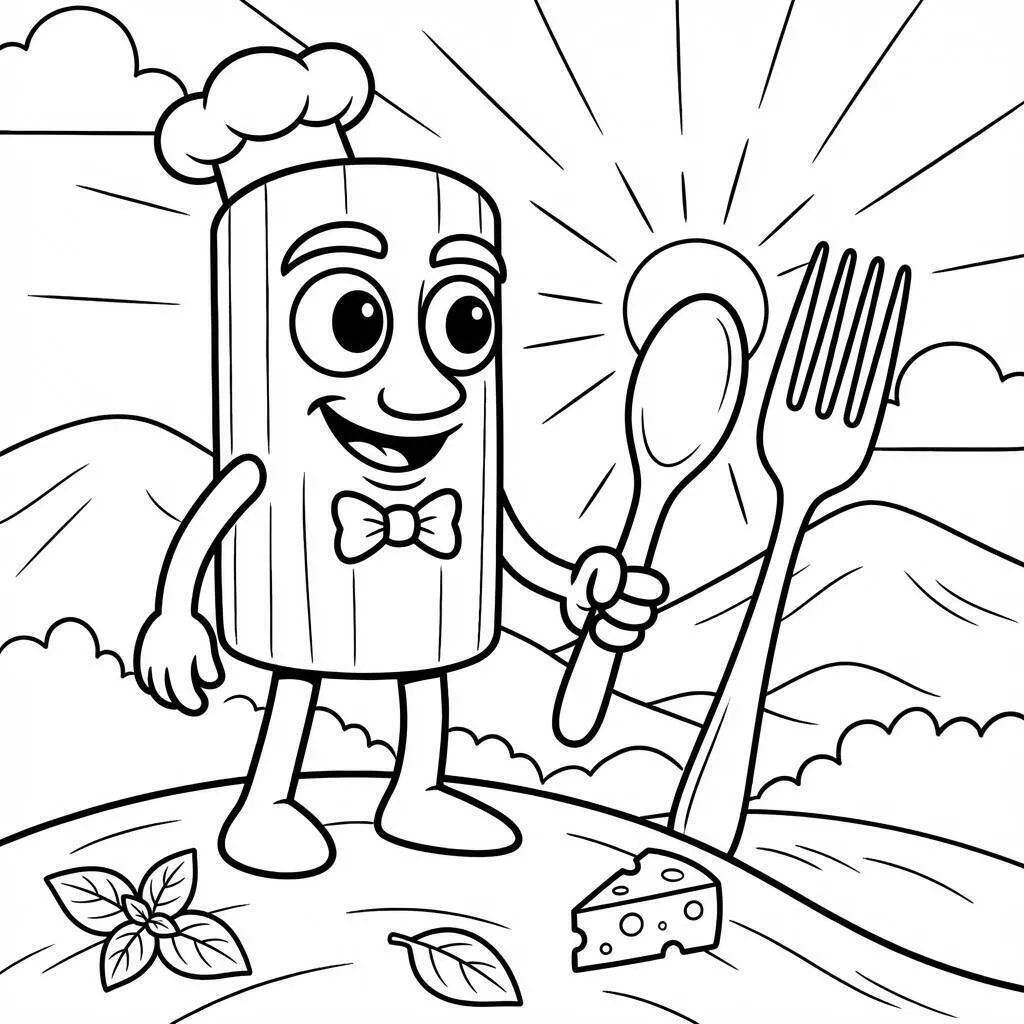 Coloriage Tung Tung Tung Sahur avec des ustensiles de cuisine
