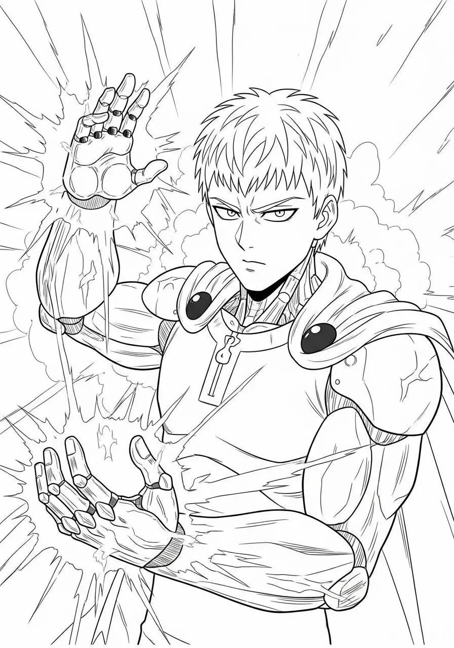 Desenho de Anime do Genos com Poderes de Fogo para Colorir