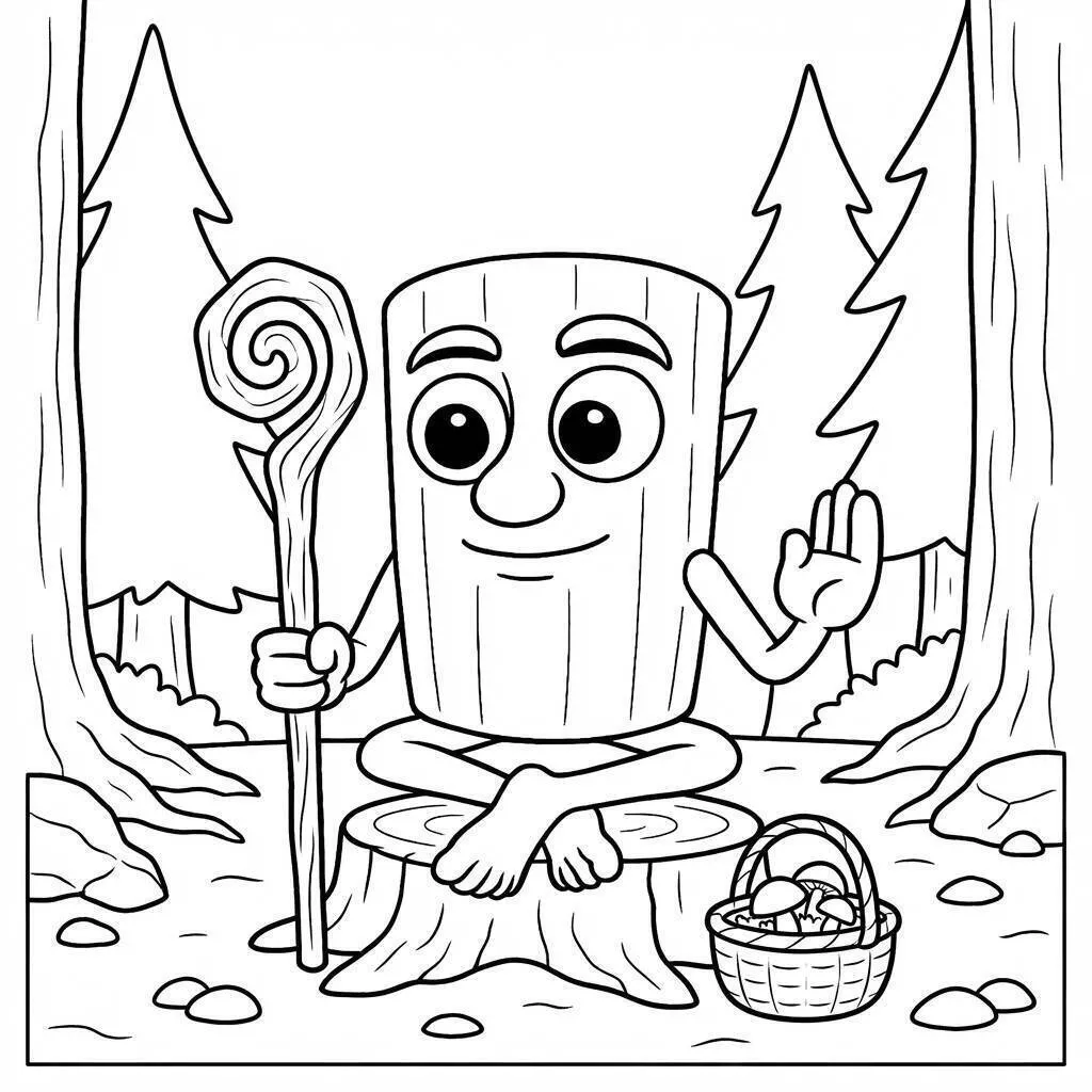 Coloriage Tung Tung Tung Sahur dans la forêt avec des amis