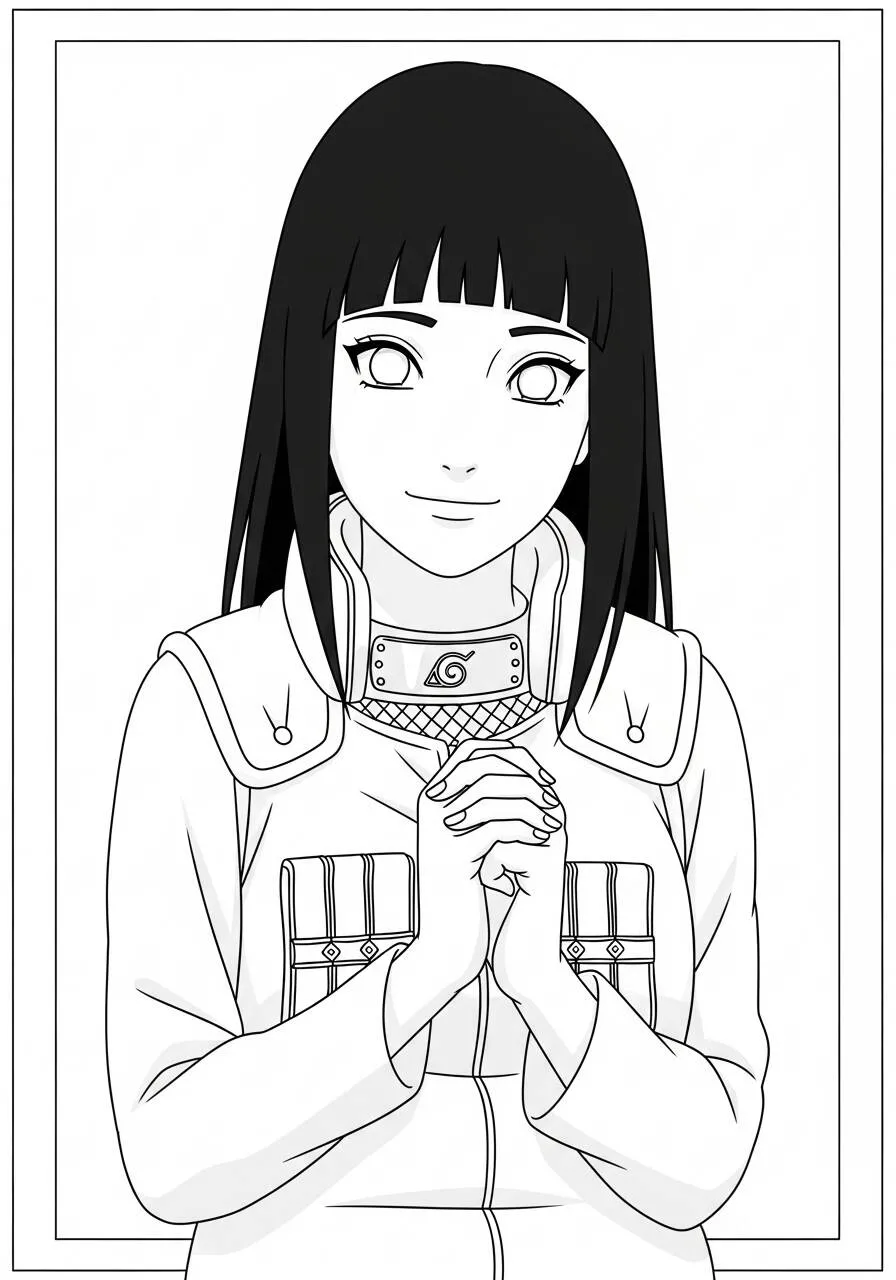 Desenho de Anime da Hinata com Mãos Juntas para Colorir