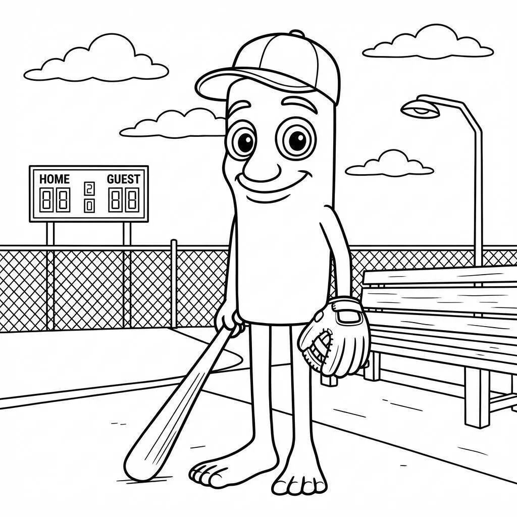 Coloriage - Tung Tung Tung Sahur jouant au baseball