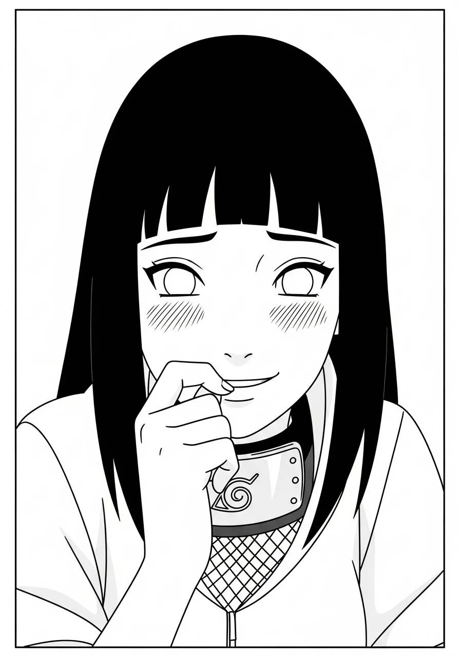 Desenho de Anime da Hinata com Sorriso Envergonhado para Colorir