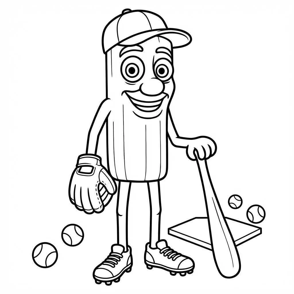Coloriage - Tung Tung Tung Sahur jouant au baseball