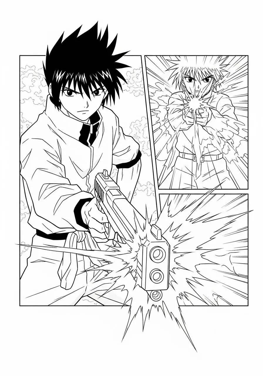 Desenho de Anime do Kira com Arma para Colorir