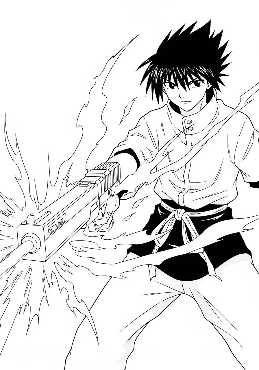 Desenho de Anime do Kaito com Arma de Energia para Colorir