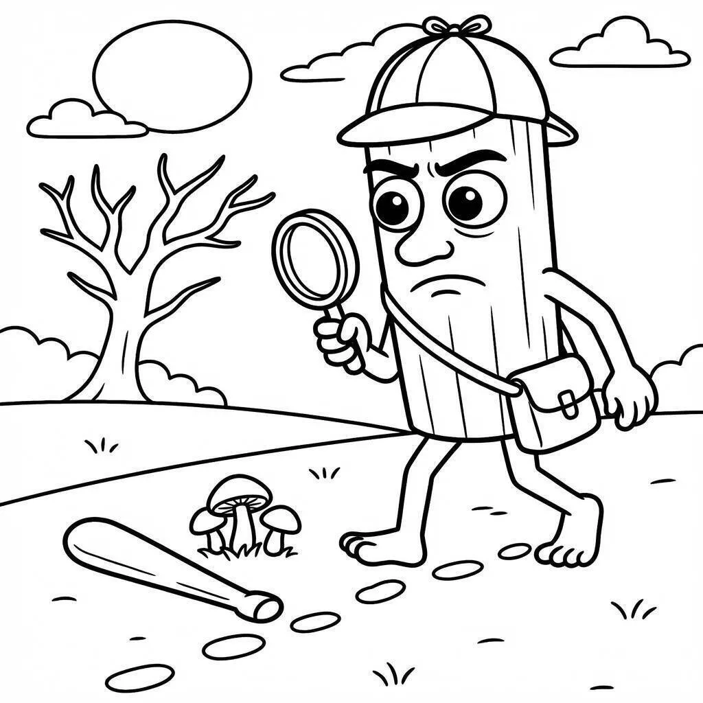 Coloriage Tung Tung Tung Sahur explorant la forêt