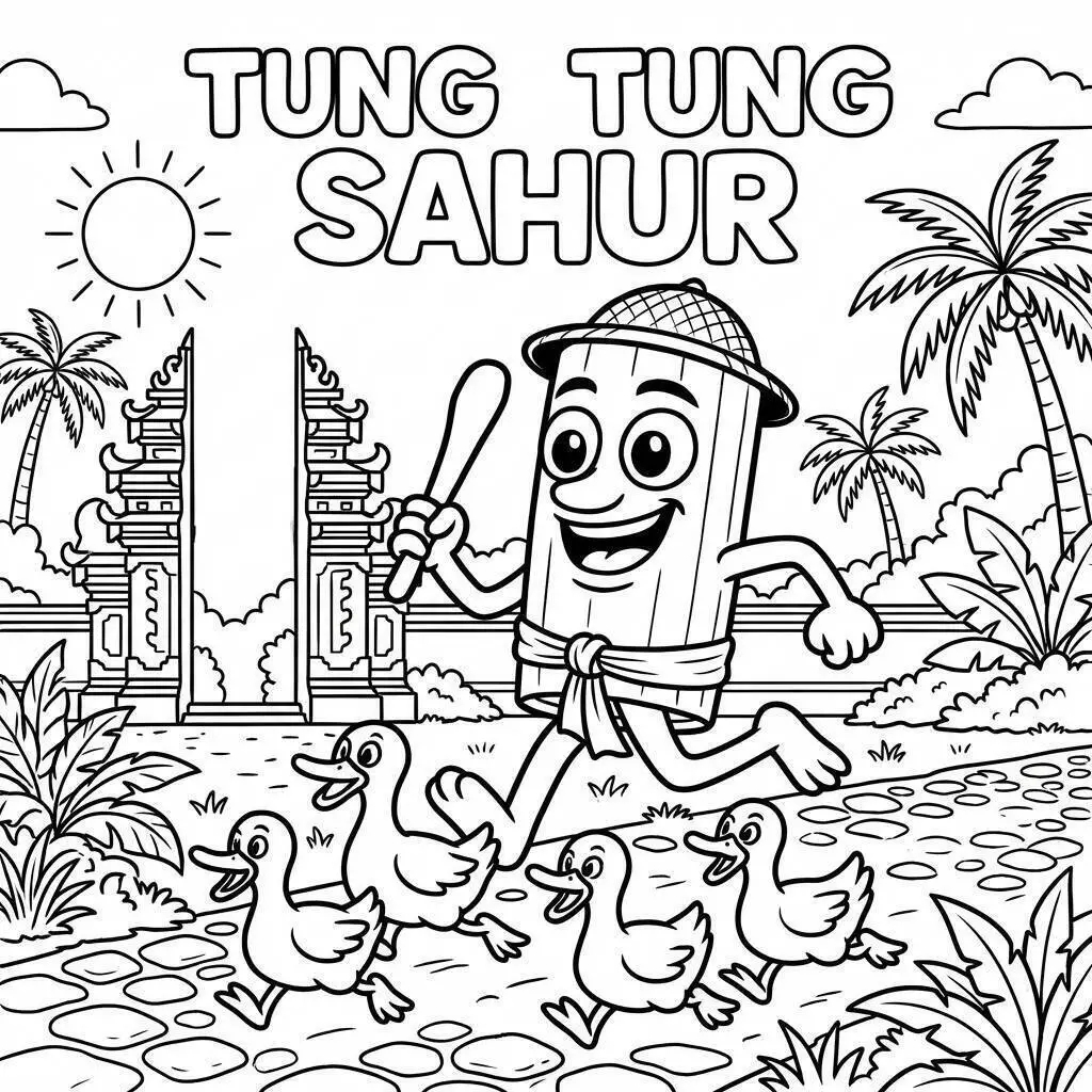 Coloriage Tung Tung Tung Sahur avec canetons