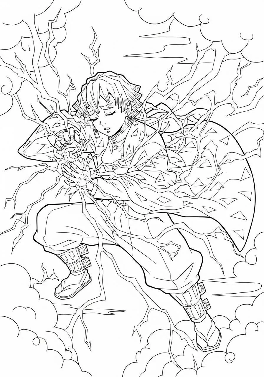 Zenitsu Anime with Lightning Coloring Page