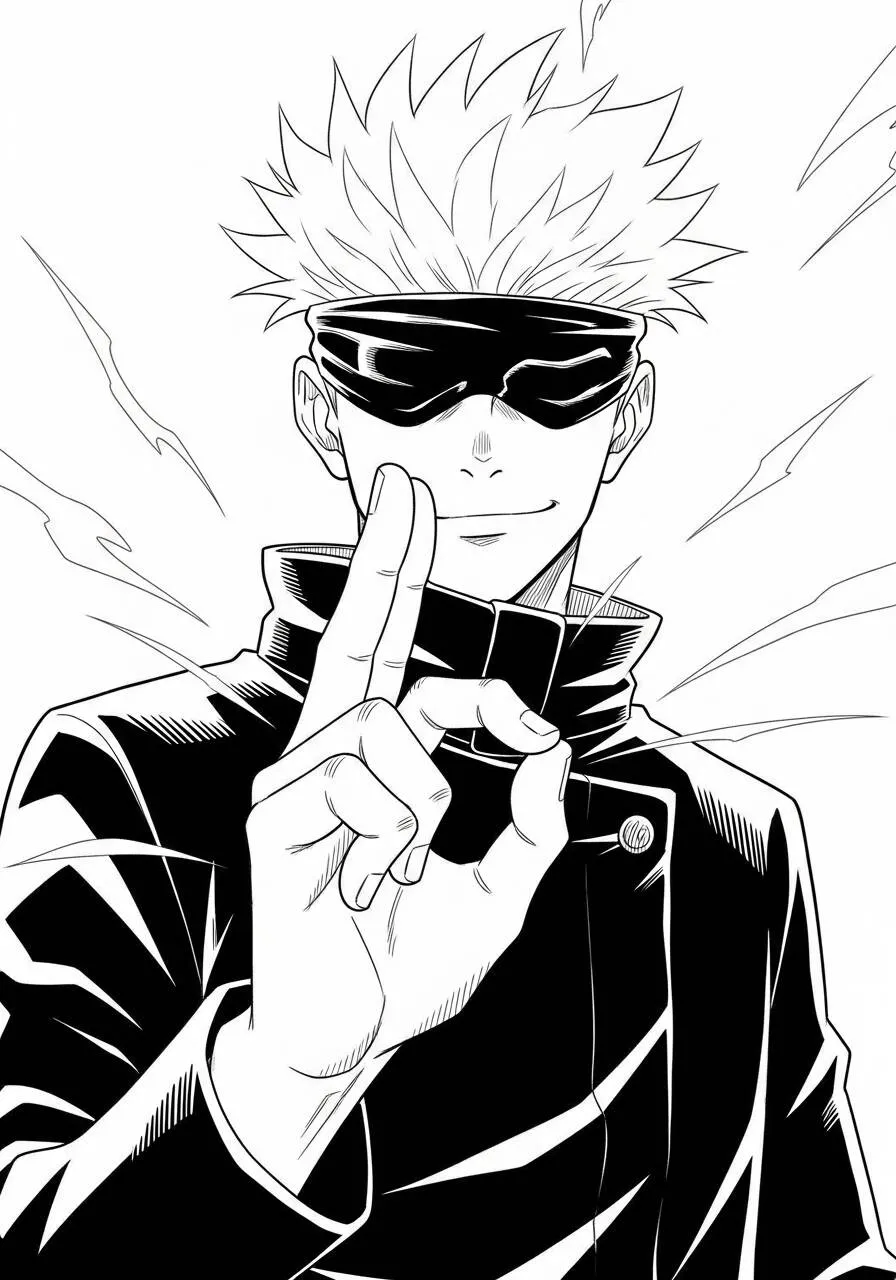 Desenho de Anime do Satoru Gojo com Venda e Sorriso para Colorir