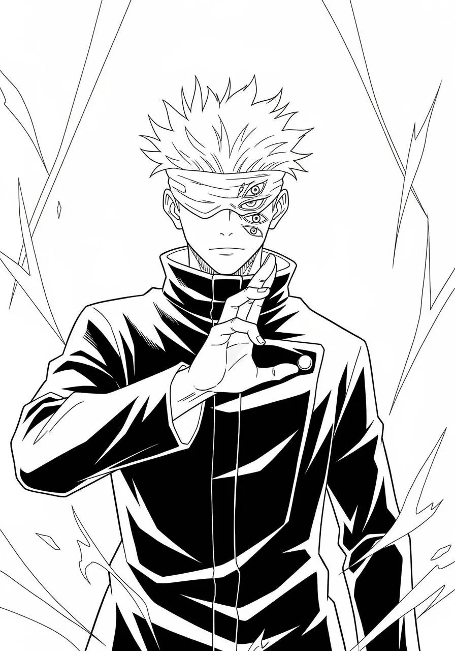 Desenho de Anime do Satoru Gojo com Poderes de Iluminação para Colorir