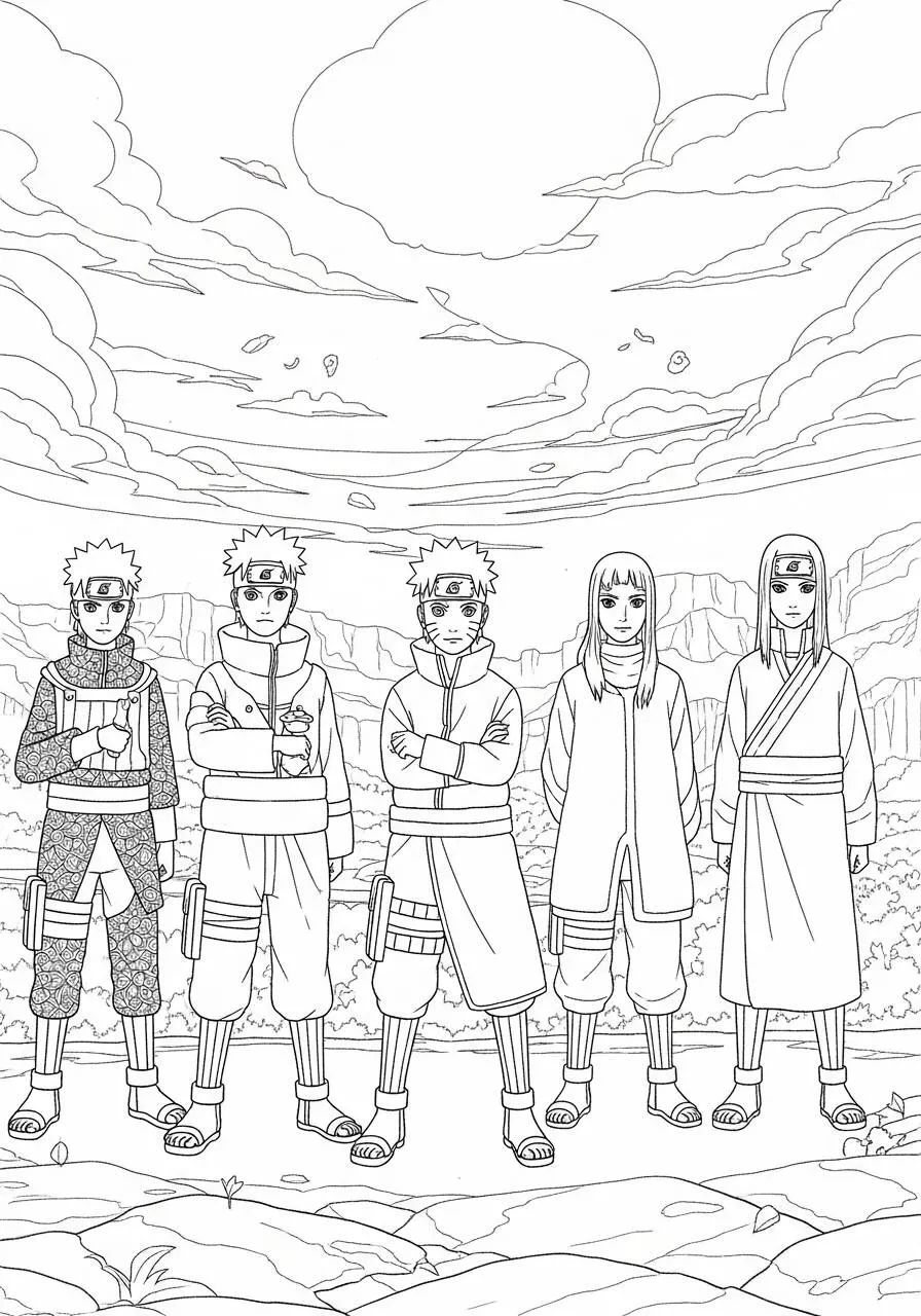 Desenho de Anime do Naruto com seus Amigos para Colorir