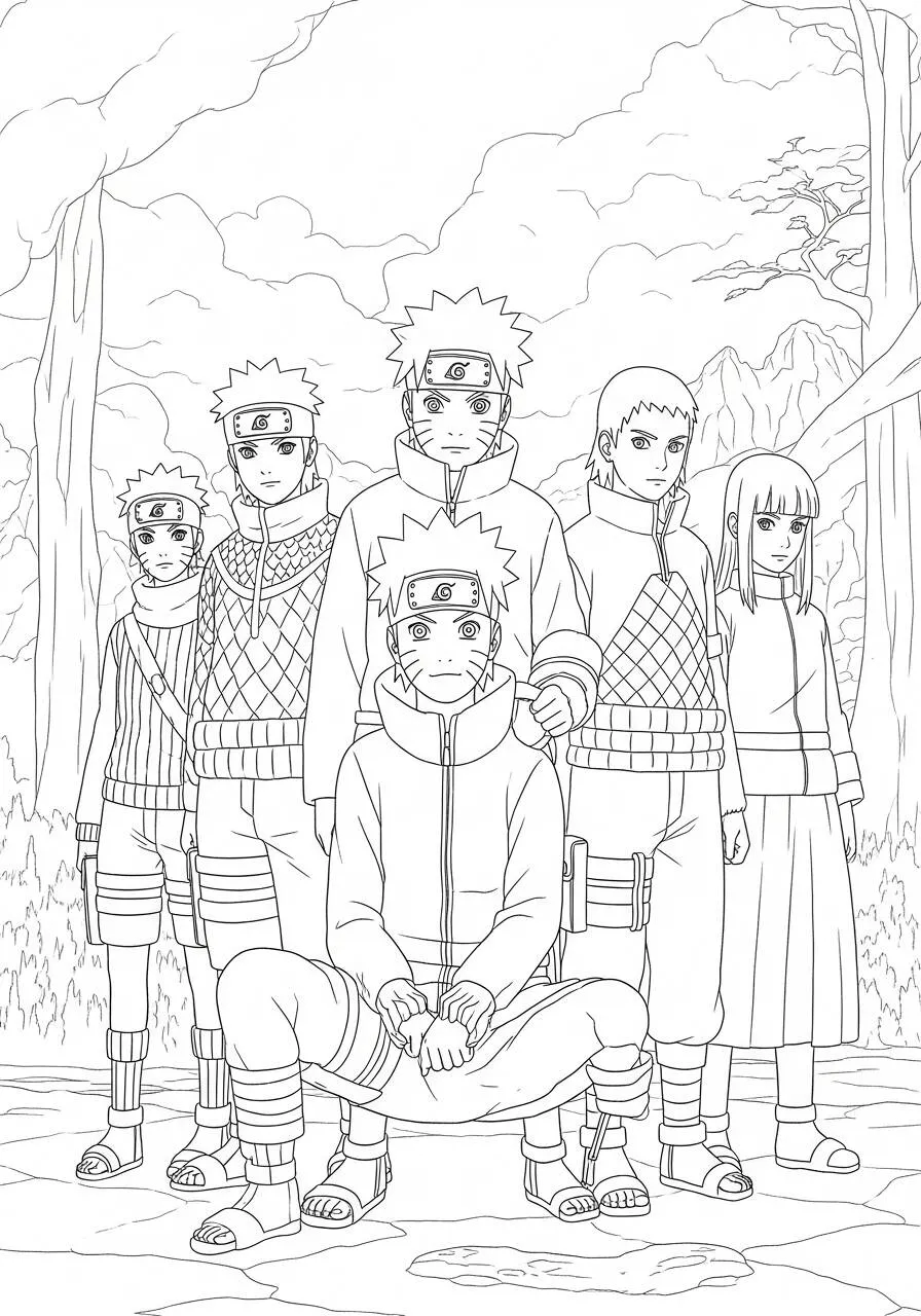 Desenho de Anime do Naruto com seus Amigos para Colorir