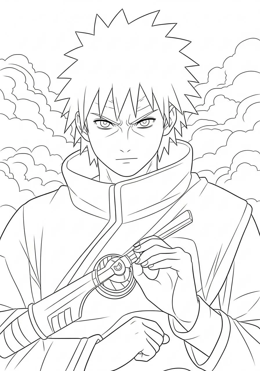 Desenho de Anime do Minato Namikaze com Kunai para Colorir