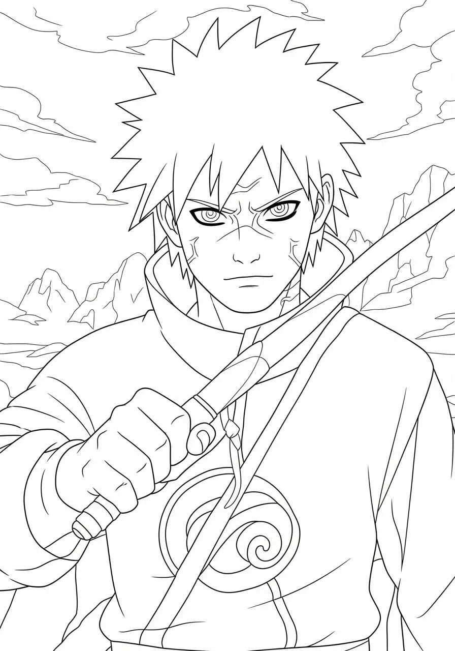Desenho de Anime do Naruto com Espada para Colorir