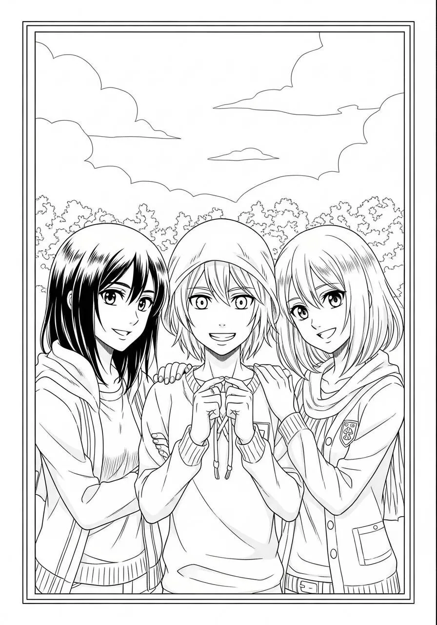 Desenho de Anime dos Três Amigos para Colorir