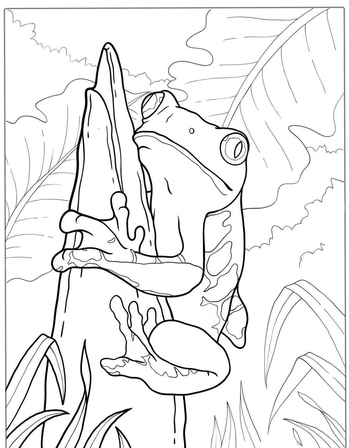 Desenho de Sapo Escalando uma Folha para Colorir