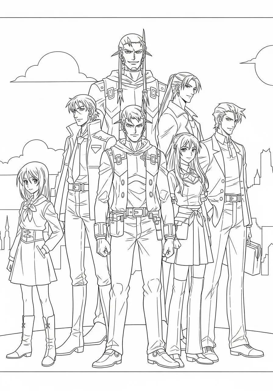 Desenho de Anime do Grupo de Personagens de Fullmetal Alchemist para Colorir